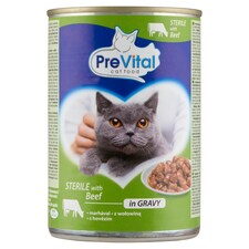 PreVital nedves macskaeledel, macskatáp steril macskáknak marhával szószban konzerv 415 g