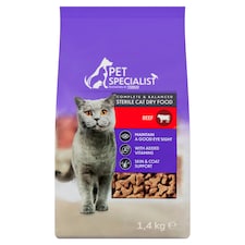 Pet Specialist teljes értékű száraz állateledel sterilizált felnőtt macskák számára marhával 1,4 kg