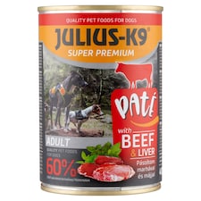 Julius-K9 teljes értékű állateledel felnőtt kutyák számára pástétom marhával és májjal 400 g