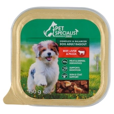 Pet Specialist teljes értékű állateledel felnőtt kutyák számára ragu marhával májjal tésztával 150 g