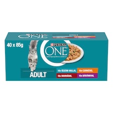 Purina One Adult csirkével/marhával/báránnyal/tengeri hallal szószban nedves macskaeledel 40 x 85 g