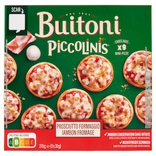 Buitoni Picolinis gyorsfagyasztott mini pizza sajttal és füstölt, főtt sonkával 9 x 30 g (270 g)