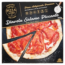 Pizza D'Oro gyorsfagyasztott kézműves pizza csípős Salame-vel és paprikacsíkokkal 400 g