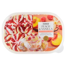 őszibarack jégkrém és bourbon vanília jégkrém málnaszósszal és málnadarabkákkal 900 ml