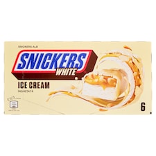 Snickers White tejjégkrém szelet, földimogyoróval és lágy karamellel 6 x 44,6 ml (267,6 ml)
