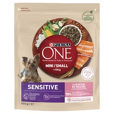 Purina One Mini Sensitive teljes értékű állateledel felnőtt kutyák számára lazaccal és rizzsel 800 g