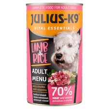 Julius-K9 teljes értékű állateledel felnőtt kutyák számára mártásban báránnyal + rizzsel 1230 g