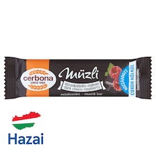 Cerbona étcsokoládés-málnás müzliszelet hozzáadott cukor nélkül, édesítőszerrel 20 g