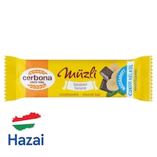 Cerbona banános müzliszelet kakaós tejbevonó talppal, cukor hozzáadása nélkül, édesítőszerekkel 20 g