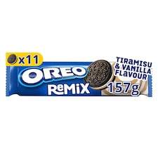 Oreo Remix vaníliaízű és tiramisuízű töltelékkel töltött kakaós keksz 157 g