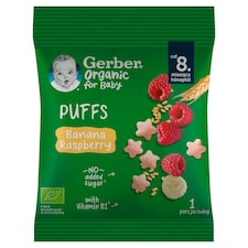 Gerber bio banános és málnás gabonasnack, 8 hónapos kortól 7 g