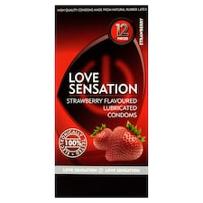 Love Sensation extra adag síkosítóval ellátott, eper ízesítésű óvszer 12 db