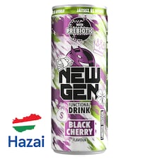New Gen fekete cseresznye- és tuttifruttiízű, koffeintartalmú, szénsavas, funkcionális ital 250 ml