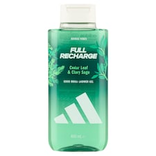 Adidas Full Recharge élénkítő tusfürdő cédruslevél és muskotályzsálya jegyekkel 400 ml