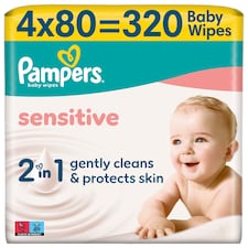 Pampers Sensitive Baby Nedves Törlőkendő, 4 Csomag x 80 Törlőkendő = 320 db Baba Nedves Törlőkendő