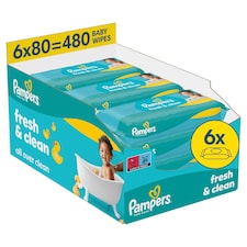 Pampers Fresh Clean Baby Nedves Törlőkendő, 6 Csomag x 80 Törlőkendő  db Baba Nedves Törlőkendő