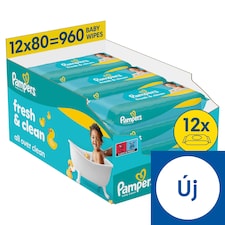 Pampers Fresh Clean Baby Nedves Törlőkendő, 12 Csomag x 80 Törlőkendő  db Baba Nedves Törlőkendő