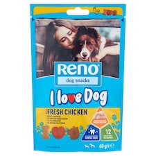 Reno I Love Dog ropogós kutya jutalomfalat friss csirkével, kiegészítő kutyaeledel 60 g