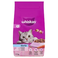 Whiskas Sterile teljes értékű szárazeledel felnőtt macskák számára lazaccal 1,4 kg