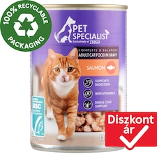 Pet Specialist teljes értékű állateledel felnőtt macskák számára falatkák lazaccal szószban 415 g