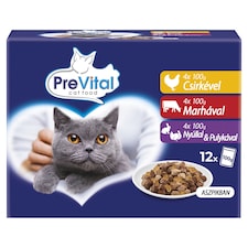 PreVital nedves macskaeledel, macskatáp felnőtt macskáknak aszpikban alutasakos 12 x 100 g