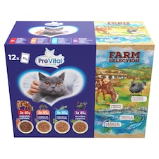 PreVital Farm Selection nedves macskaeledel, macskatáp felnőtt macskának alutasakos 12 x 85 g
