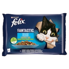Purina Felix Fantastic lazaccal, cukkinivel/pisztránggal, zöldbabbal aszpikban macskaeledel 4 x 85 g