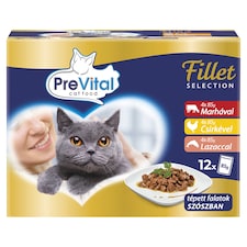 PreVital Fillet Selection nedves macskaeledel, macskatáp felnőtt macskáknak alutasakos 12 x 85 g