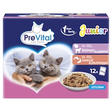 PreVital Junior nedves macskaeledel, macskatáp kölyökmacskáknak szószban alutasakos 12 x 100 g