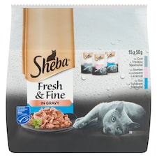 Sheba Fresh & Fine halas válogatás mártásban felnőtt macskák számára 15 x 50 g (750 g)