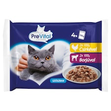 PreVital nedves macskaeledel, macskatáp felnőtt macskáknak szószban alutasakos 4 x 100 g