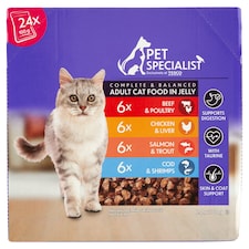 Pet Specialist teljes értékű állateledel felnőtt macskák számára falatok aszpikban 24 x 100 g