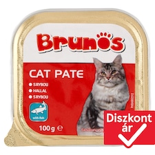 Brunos teljes értékű állateledel felnőtt macskák számára, pástétom hallal 100 g