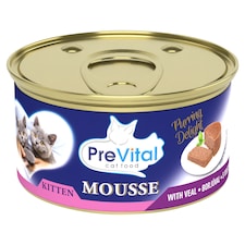 PreVital Mousse nedves macskaeledel, macskatáp kölyökmacskáknak borjúval pástétom konzerv 85 g