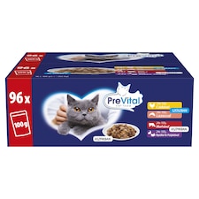 PreVital nedves macskaeledel, macskatáp felnőtt macskáknak alutasakos 96 x 100 g