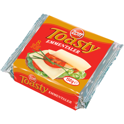 Zott Toasty Emmentaler szeletelt, ementáli ízű, zsíros ömlesztett sajt 8 x 18,75 g (150 g)