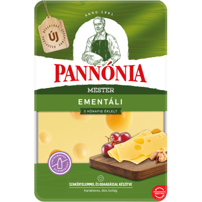 Pannónia Mester Ementáli szeletelt, zsíros, kemény, erjedési lyukas sajt 125 g