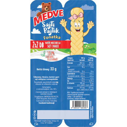 Medve Sajti Pajtik Fonatka natúr mozzarella sajt snack 4 db 33 g