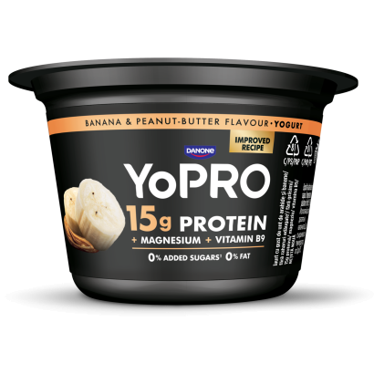 Danone YoPro banános sovány joghurt földimogyoró aromával, édesítőszerekkel 160 g