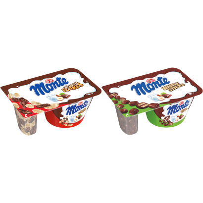 Zott Monte Choko Flakes vagy Waffle Sticks csokoládés-mogyorós tejdesszert 125 g