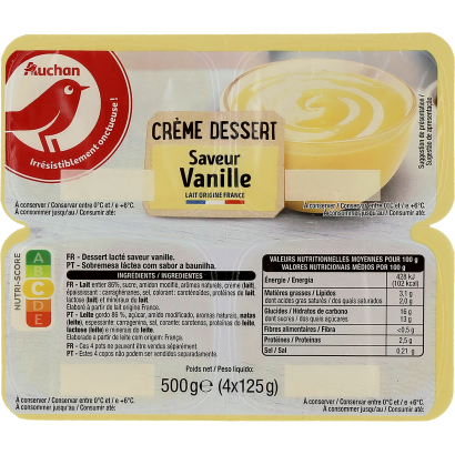 Auchan Kedvenc krém desszert vaniliás 4x125 g