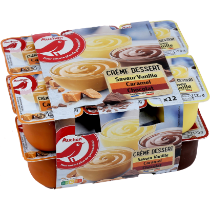 Auchan Kedvenc Csokoládé-, vanília - , karamell ízű, krémdesszert 12x125 g