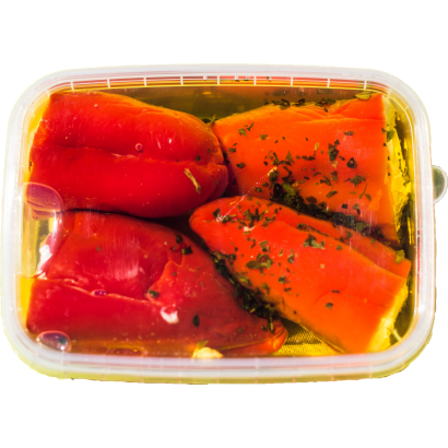SAJTTAL TÖLTÖTT PIROS PAPRIKA FŰSZERES OLAJBAN 250 G