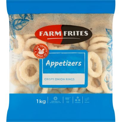 Farm Frites elősütött, gyorsfagyasztott félkész formázott panírozott hagymakarika 1 kg