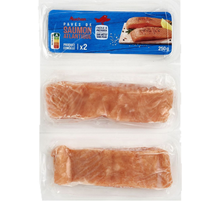 Auchan Kedvenc atlanti lazacfilé szeletek gyorsfagyasztott bőr nélküli 2 db 250 g