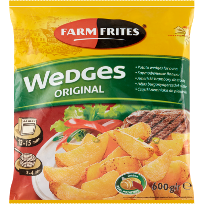 Farm Frites elősütött, gyorsfagyasztott, félkész héjas burgonyagerezdek sütőbe 600 g
