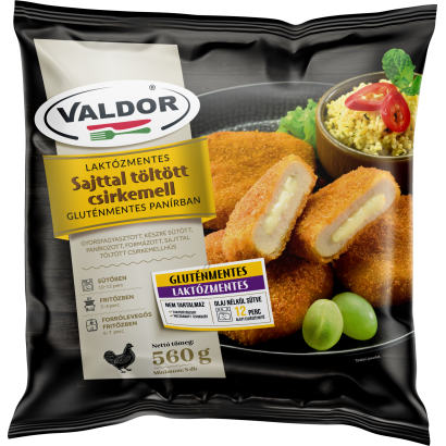 Valdor laktózmentes sajttal töltött csirkemell gluténmentes panírban 560 g