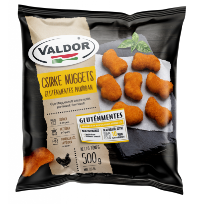 Valdor gyorsfagyasztott, készre sütött, panírozott csirke nuggets gluténmentes panírban 500 g