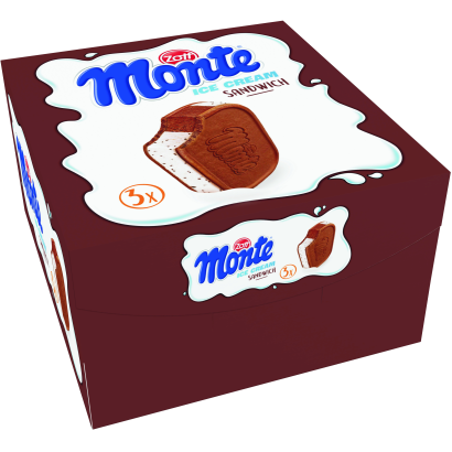 Zott Monte tejjégkrém csokoládédarabokkal és csokoládés tejjégkrém keksz között 3 x 120 ml (360 ml)