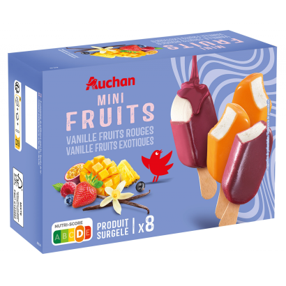 Auchan Kedvenc mini vaníliás ízű jégrém piros és egzotikus gyümölcsös 8 db 300 g